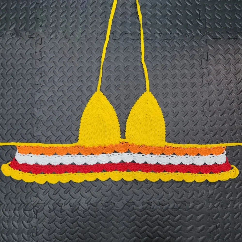 Crochet Bikini Top Small Handmade Retro Coastal Grandma Festival Boho